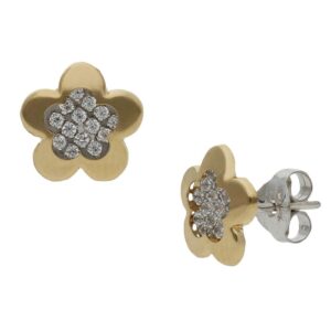 Pendientes oro 18kl bicolor flor - 8.50mm