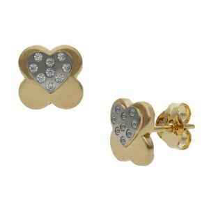 Pendientes oro 18kl bicolor flor - 7x7mm