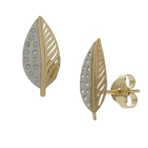 Pendientes oro 18kl bicolor hoja - 6x13mm