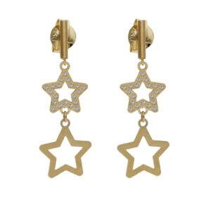 Pendientes oro 18kl estrellas circonitas - 8x24mm