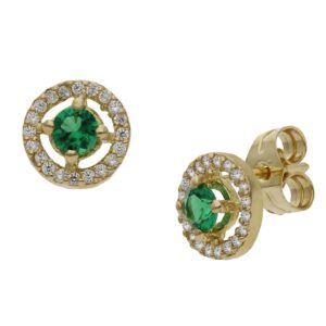 Pendientes oro 18kl piedra verde + circonitas - 7.50mm