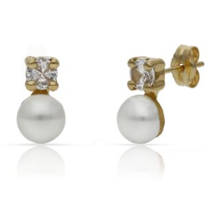 Pendientes oro 18kl perlas + circonitas