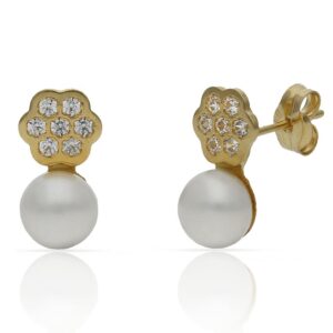 Pendientes oro 18kl perlas + circonitas