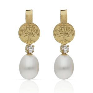 Pendientes oro 18kl arbol de la vida + perlas