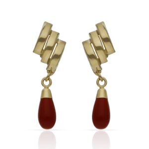 Pendientes oro 18kl coral sintetico