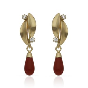 Pendientes oro 18kl coral sintetico + circonitas