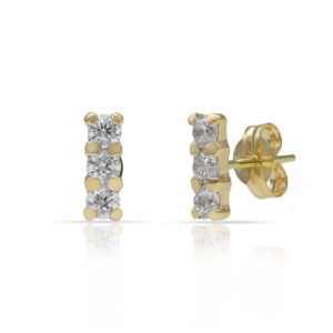 Pendientes oro 18kl barra 3 circonitas