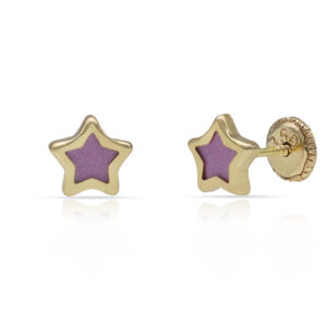 Pendientes oro estrellas lila - 6mm