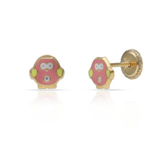 Pendientes oro 18kl buho esmaltados - 6mm