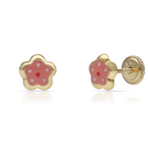 Pendientes oro 18kl flor esmaltada - 6mm