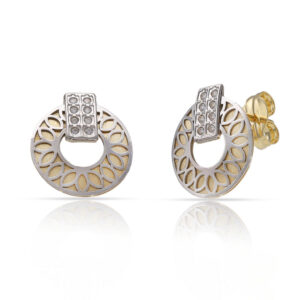 Pendientes oro 18kl bicolor circonitas - 10mm