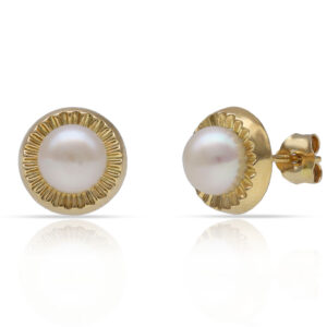 Pendientes oro 18kl redondos + perlas cultivadas