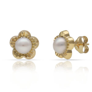 Pendientes oro 18kl flor + perlas cultivadas