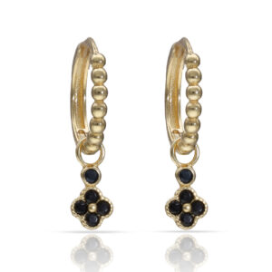 Aros oro 18kl flor circonitas negras