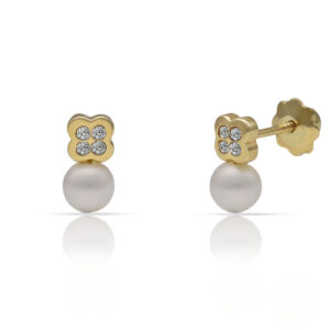 Pendientes oro 18kl flor perla