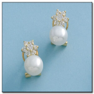 Pendientes oro 18kl roseta con perlas