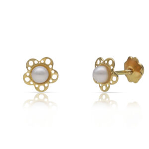 Pendientes oro 18kl flor perlas