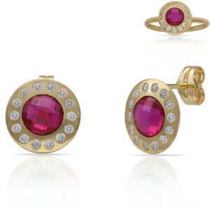 Pendientes oro 18kl piedras rojas + circonitas - 10mm