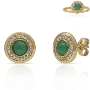 Pendientes oro 18kl piedras verdes + circonitas - 9mm