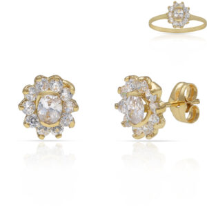 Pendientes oro 18kl roseton circonitas - 7x8mm