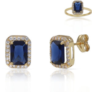 Pendientes oro 18kl piedras azules - 7x9mm