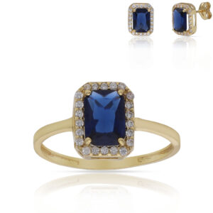 Sortija oro 18kl piedra azul + circonitas - 7x9mm