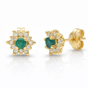 Pendientes oro 18kl esmeraldas finas + circonitas