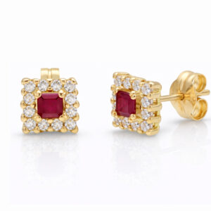 Pendientes oro 18kl rubies finos + circonitas