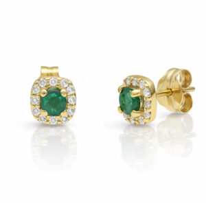 Pendientes oro 18kl esmeraldas finas + circonitas