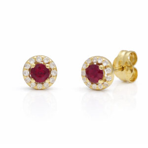 Pendientes oro 18kl rubies finos + circonitas