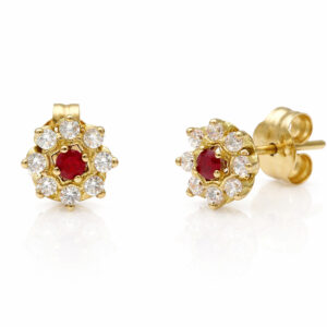 Pendientes oro 18kl rubies finos + circonitas