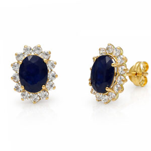 Pendientes oro 18kl zafiros finos + circonitas