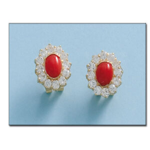 Pendientes oro 18kl coral sintetico