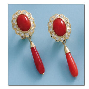 Pendientes oro 18kl coral sintetico