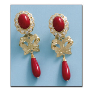 Pendientes oro 18kl coral sintetico