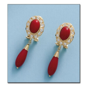 Pendientes oro 18kl coral sintetico