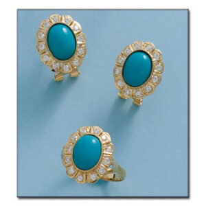 Pendientes oro 18kl turquesas sinteticas + circonitas