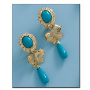 Pendientes oro 18kl turquesa sintetica