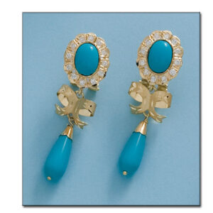 Pendientes oro 18kl turquesa sintetica