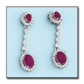 Pendientes oro blanco 18kl rubies finos