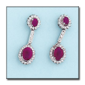 Pendientes oro blanco 18kl rubies finos