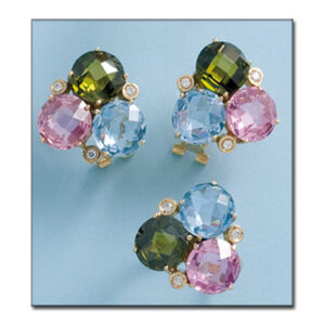 Pendientes oro 18kl circonitas + piedras color