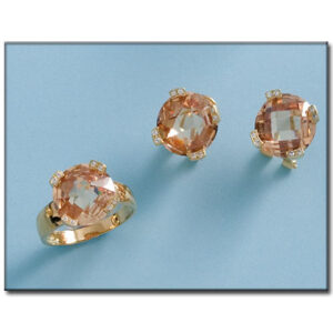 Pendientes oro 18kl circonitas + piedra color