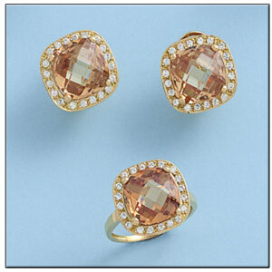 Pendientes oro 18kl circonitas + piedra color