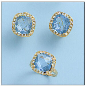Pendientes oro 18kl circonitas + piedra color