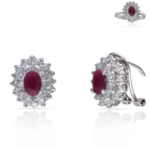 Pendientes oro blanco 18kl rubies finos + circonitas