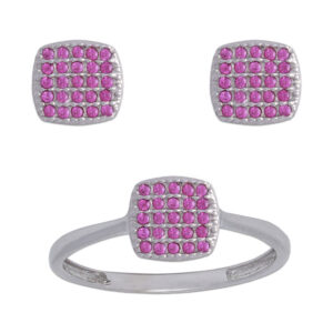Pendientes oro blanco 18kl color rosa