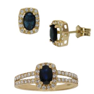 Pendientes oro 18kl zafiros finos circonitas
