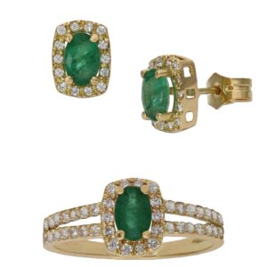 Pendientes oro 18kl esmeraldas finas circonitas
