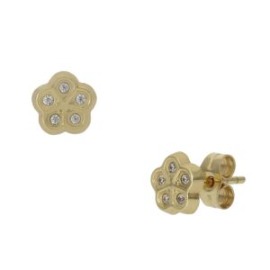 Pendientes oro 18kl flor circonitas -6mm